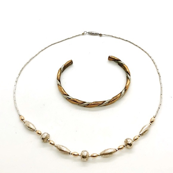 Vintage Silver Necklace and Twisted Bracelet Cuff - Picture 2 of 11